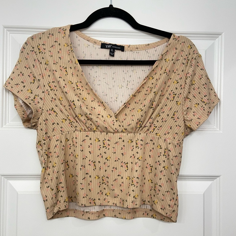 YMI Tan/Pink Floral Crop Top